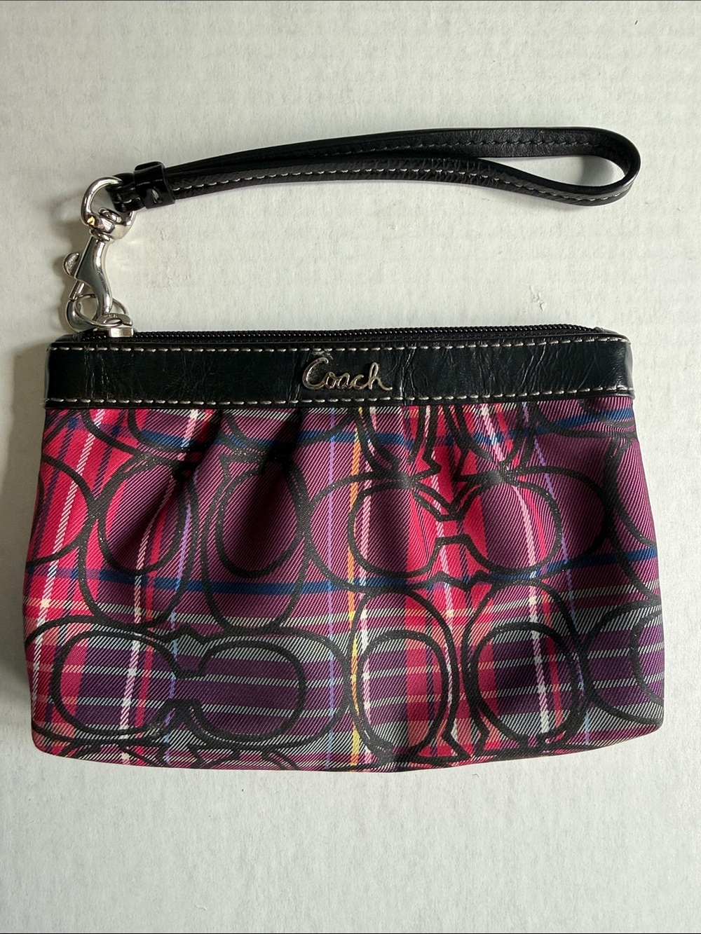 Coach Poppy Tartan Plaid wristlet